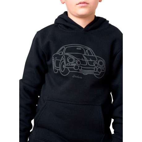 Sweat noir uni avec une voiture imprimée et un col à capuche - Image 4
