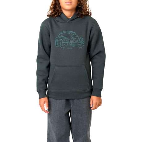 Sweat kaki uni avec un col à capuche et une voiture imprimée