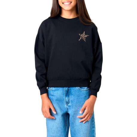 Sweat manches longues noir uni avec un imprimé animalier et une coupe droite