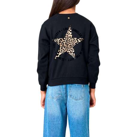 Sweat manches longues noir uni avec un imprimé animalier et une coupe droite - Image 2