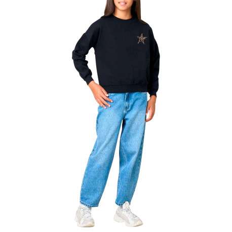 Sweat manches longues noir uni avec un imprimé animalier et une coupe droite - Image 3