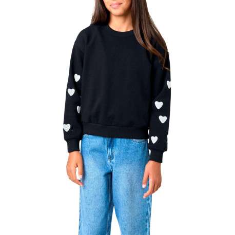 Sweat en coton mélangé noir uni à motifs avec une coupe droite