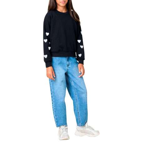 Sweat en coton mélangé noir uni à motifs avec une coupe droite - Image 2