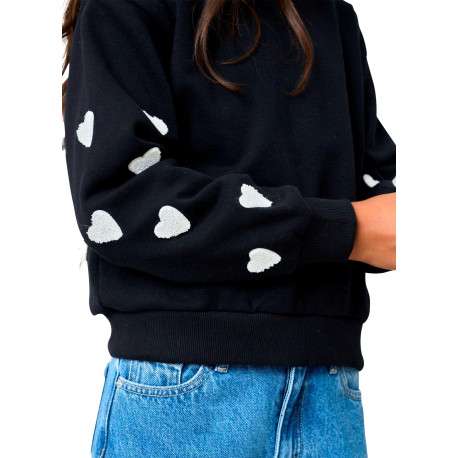 Sweat en coton mélangé noir uni à motifs avec une coupe droite - Image 3