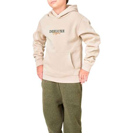 Sweat beige uni à coupe droite avec un col à capuche et un logo brodé