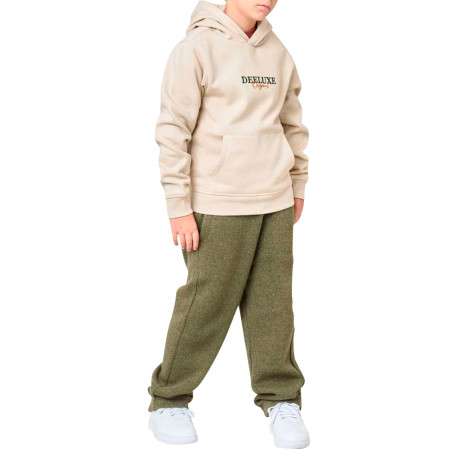 Sweat beige uni à coupe droite avec un col à capuche et un logo brodé - Image 3