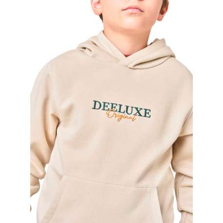 Sweat beige uni à coupe droite avec un col à capuche et un logo brodé - Image 4