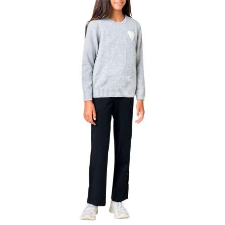 Pull gris clair uni en maille avec un cœur blanc imprimé et un col rond - Image 3