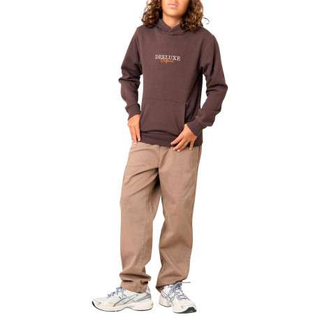 Sweat marron uni à coupe droite avec un logo brodé et un col à capuche - Image 3