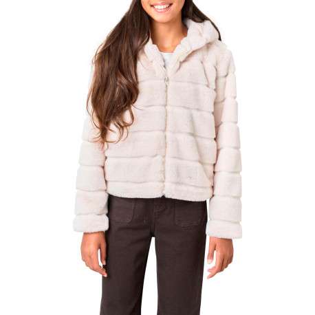 Veste écrue unie à coupe droite avec 2 poches et un col à capuche