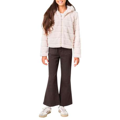 Veste écrue unie à coupe droite avec 2 poches et un col à capuche - Image 3