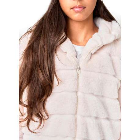 Veste écrue unie à coupe droite avec 2 poches et un col à capuche - Image 4