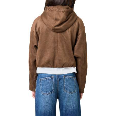Blouson marron uni à coupe droite avec un col à capuche et 2 poches - Image 2