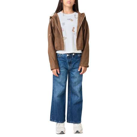 Blouson marron uni à coupe droite avec un col à capuche et 2 poches - Image 3