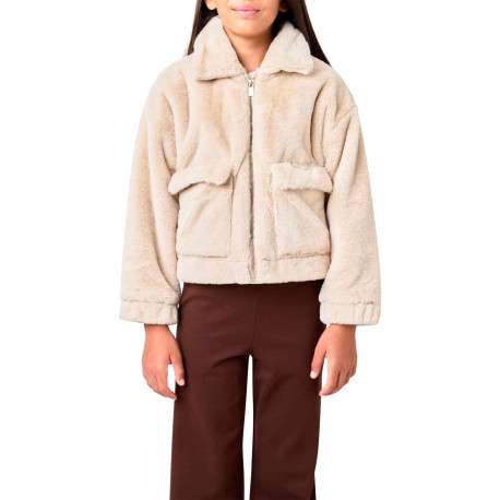 Blouson écru uni muni d'une coupe droite et d'un col à revers