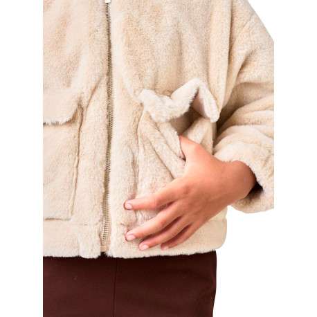 Blouson écru uni muni d'une coupe droite et d'un col à revers - Image 4