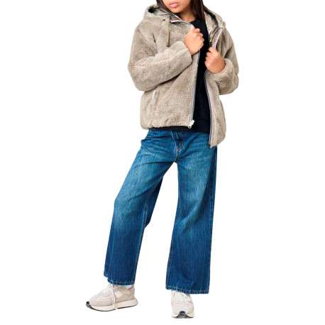 Blouson taupe uni réversible avec une coupe droite et un col à capuche - Image 3