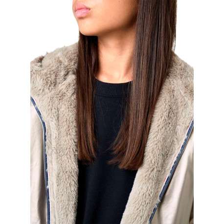 Blouson taupe uni réversible avec une coupe droite et un col à capuche - Image 4