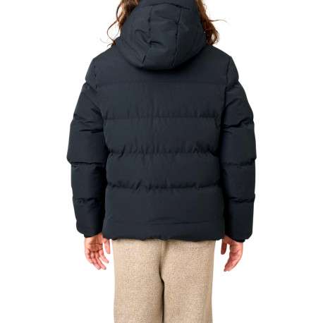 Doudoune matelassée noire unie à coupe droite avec un col à capuche - Image 2