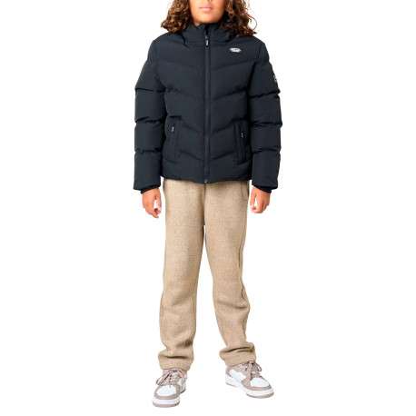 Doudoune matelassée noire unie à coupe droite avec un col à capuche - Image 3