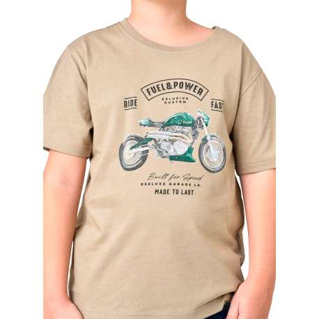 T-shirt en coton beige avec une moto imprimée et une coupe droite - Image 4