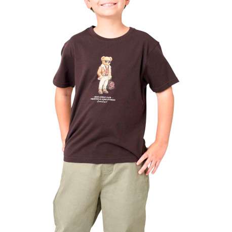 T-shirt en coton marron avec un ours imprimé et des manches courtes