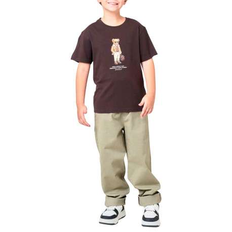 T-shirt en coton marron avec un ours imprimé et des manches courtes - Image 3