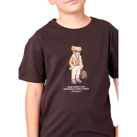 T-shirt en coton marron avec un ours imprimé et des manches courtes - Image 4