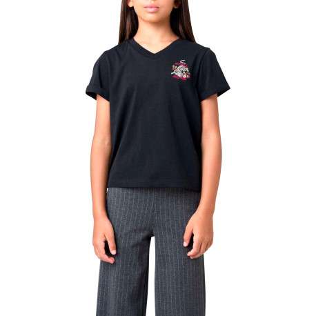 T-shirt en coton noir à imprimé floral muni d'une coupe droite