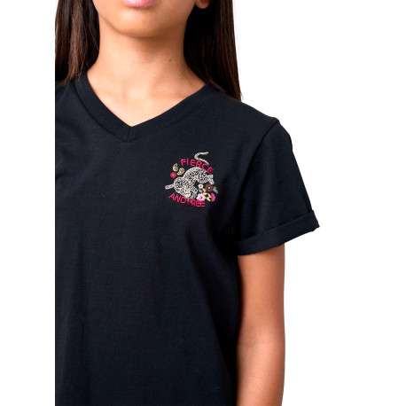 T-shirt en coton noir à imprimé floral muni d'une coupe droite - Image 4