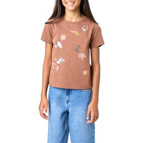 T-shirt en coton chocolat à imprimé Cowboy muni d'une coupe droite
