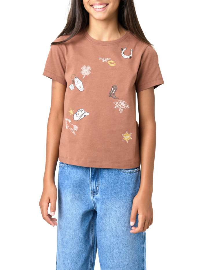 T-shirt en coton chocolat à...