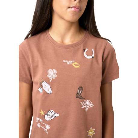T-shirt en coton chocolat à imprimé Cowboy muni d'une coupe droite - Image 4