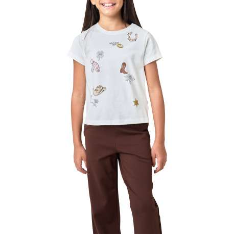 T-shirt en coton blanc à imprimé Cowboy pourvu d'une coupe droite