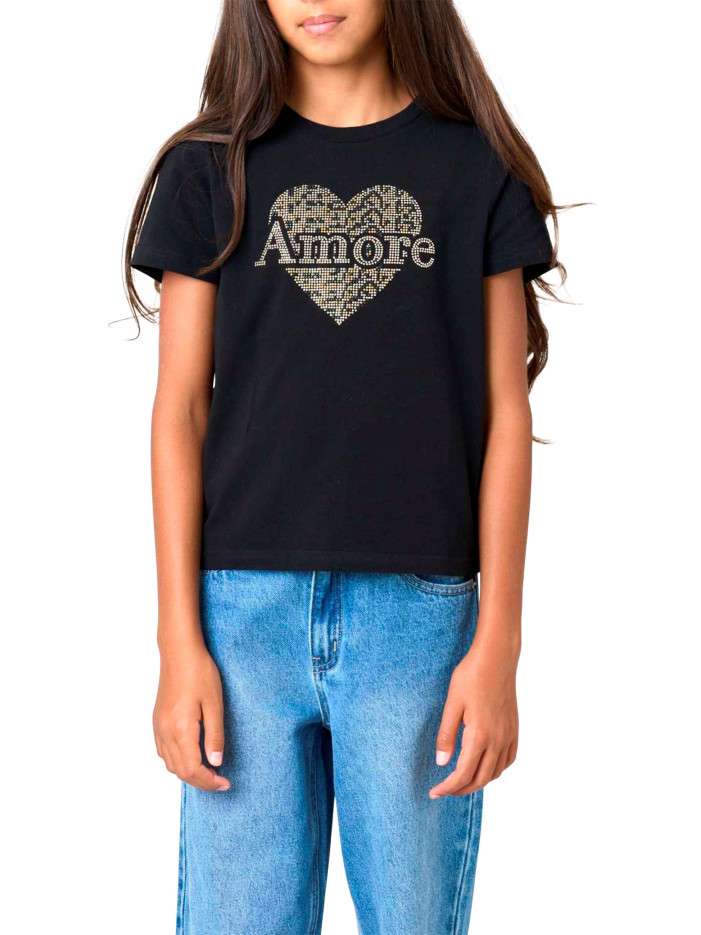 T-shirt en coton noir uni...