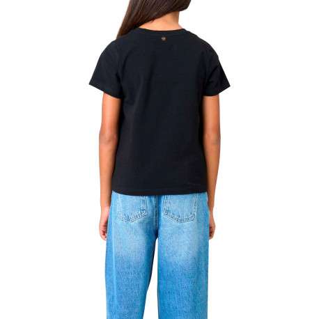 T-shirt en coton noir uni pourvu d'un cœur imprimé et d'un col rond - Image 2