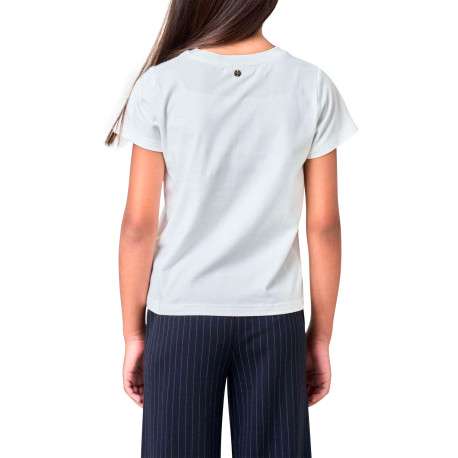 T-shirt en coton blanc uni avec un cœur imprimé et un col rond - Image 2