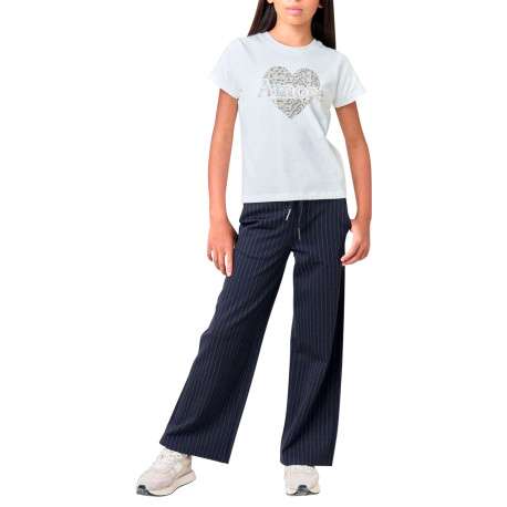 T-shirt en coton blanc uni avec un cœur imprimé et un col rond - Image 3