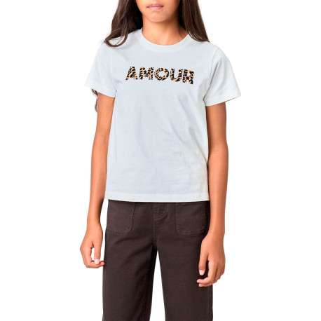 T-shirt manches courtes en coton blanc à imprimé léopard avec un col rond