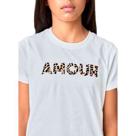 T-shirt manches courtes en coton blanc à imprimé léopard avec un col rond - Image 4