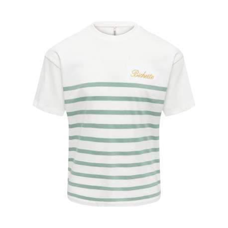 T-shirt en coton biologique vert d'eau à coupe droite pourvu d'un col rond