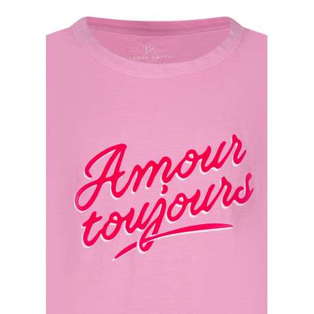 T-shirt en coton rose avec un imprimé muni d'un col rond et de manches courtes - Image 3