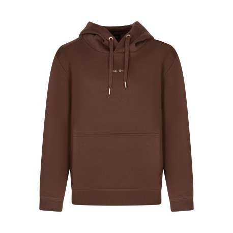 Sweat en coton mélangé chocolat uni à coupe droite muni d'une capuche