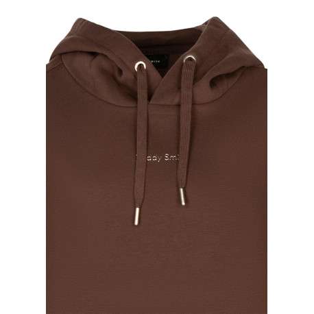Sweat en coton mélangé chocolat uni à coupe droite muni d'une capuche - Image 3