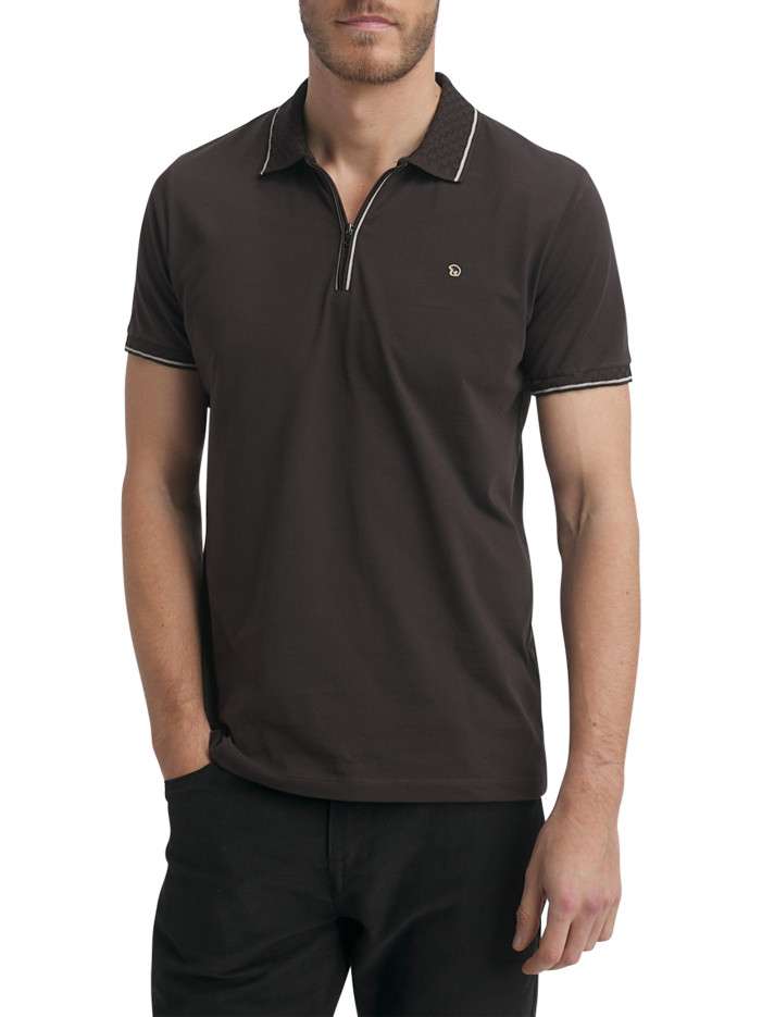 Polo en coton chocolat uni...