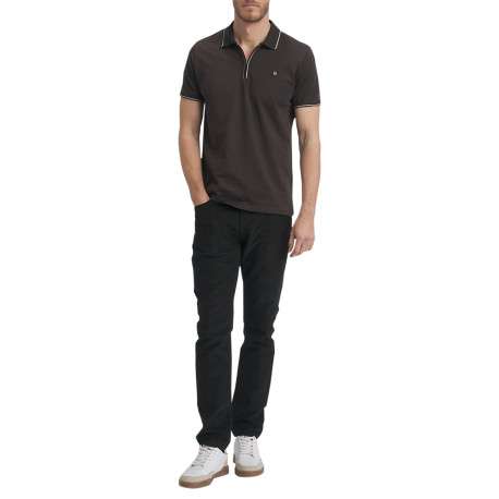 Polo en coton chocolat uni doté d'une coupe droite et d'un col zippé - Image 2