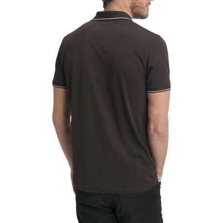 Polo en coton chocolat uni doté d'une coupe droite et d'un col zippé - Image 3