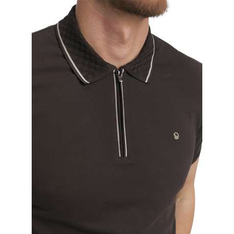 Polo en coton chocolat uni doté d'une coupe droite et d'un col zippé - Image 4