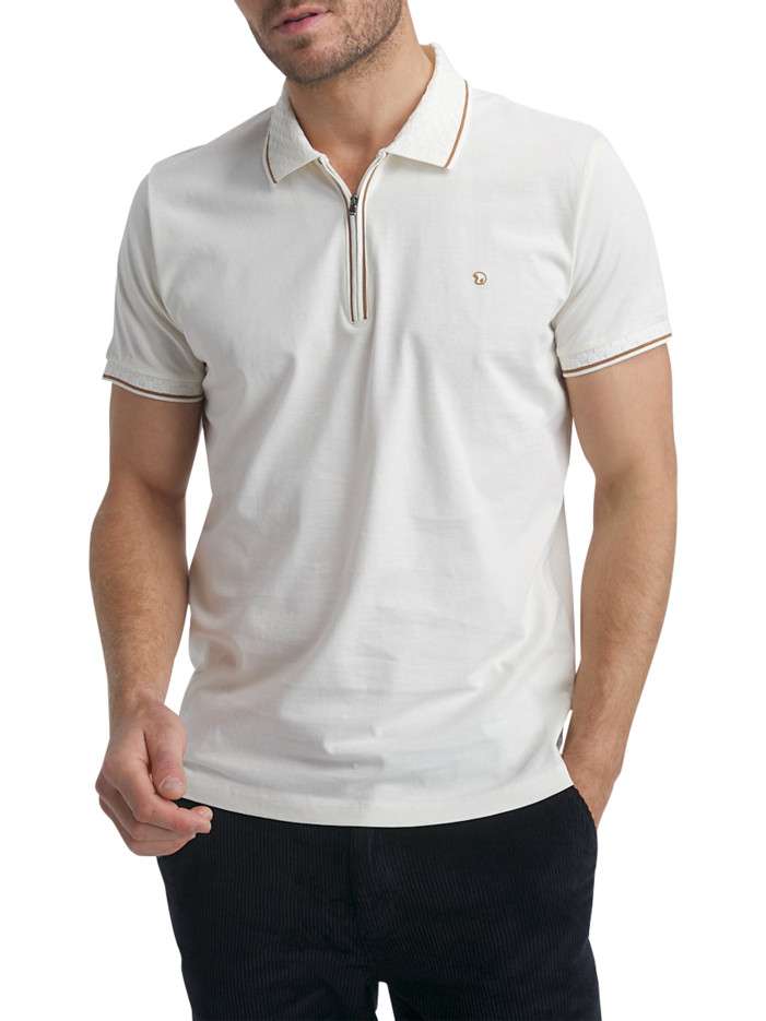 Polo en coton écru uni à...