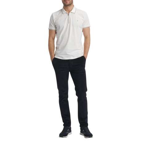 Polo en coton écru uni à coupe droite avec un col zippé et des manches courtes - Image 2